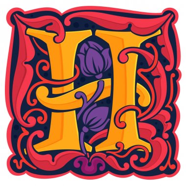H harfi renkli antikantik gotik ilk logo.