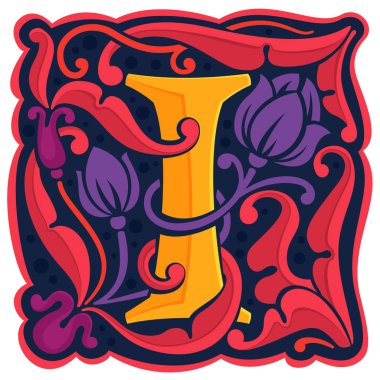 Mektup I renkli antik antik gotik ilk logo.