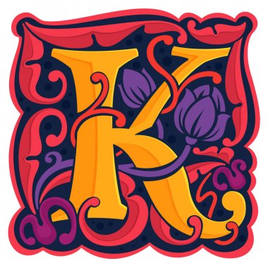 K harfi renkli antikantik gotik ilk logo.