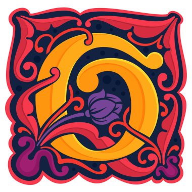 O mektup renkli antik antik gotik ilk logo.