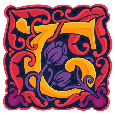 T harfi renkli antikantik gotik ilk logo.