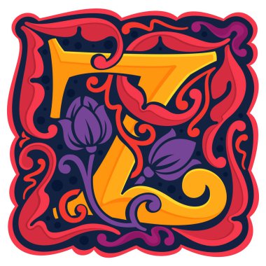 Z harfi renkli antik antikgotik ilk logo.