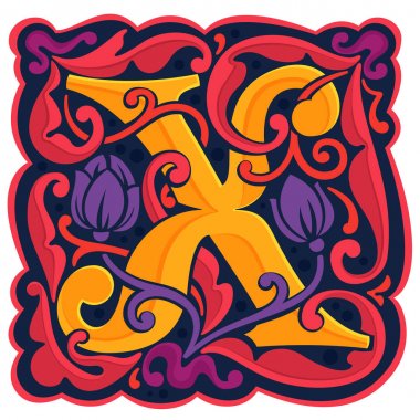 X harfi renkli antikantik gotik ilk logo.