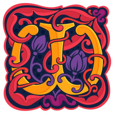 W harfi renkli antikantik gotik ilk logo.