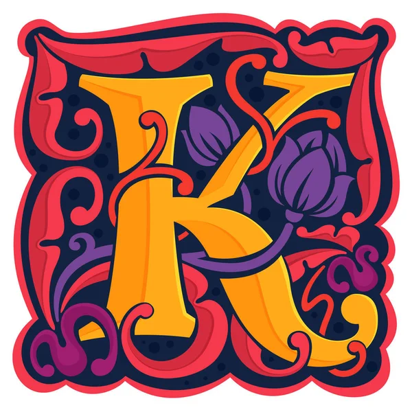 K γράμμα πολύχρωμο αντίκα γκόθικ αρχικό λογότυπο. — Διανυσματικό Αρχείο