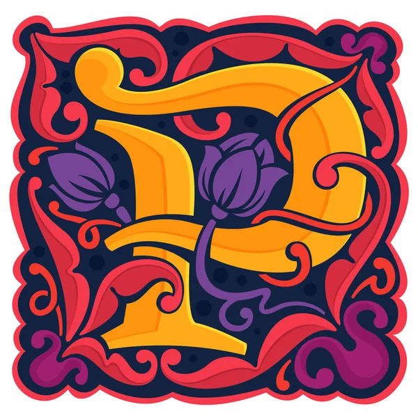 P harfi renkli antikantik gotik ilk logo. — Stok Vektör