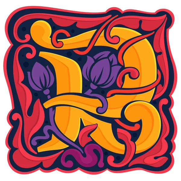 R harfi renkli antikantik gotik ilk logo. — Stok Vektör