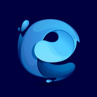 E harf logosu ekoloji su dalgaları ve çiy damlaları ile stilize.