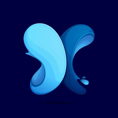 X harf logo ekoloji su dalgaları ve çiy damlaları ile stilize.
