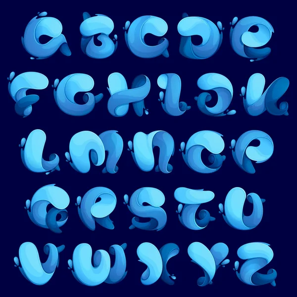 Ecologie alfabet litere stilizate cu valuri de apă și picături de rouă — Vector de stoc