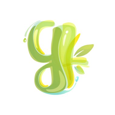 G letter eco logo formed by watercolor splashes. clipart