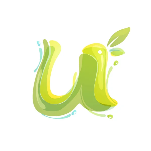 U letter eco logo formed by watercolor splashes. — Stock Vector