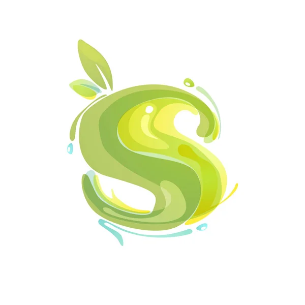 S letter eco logo formed by watercolor splashes. — Stock Vector