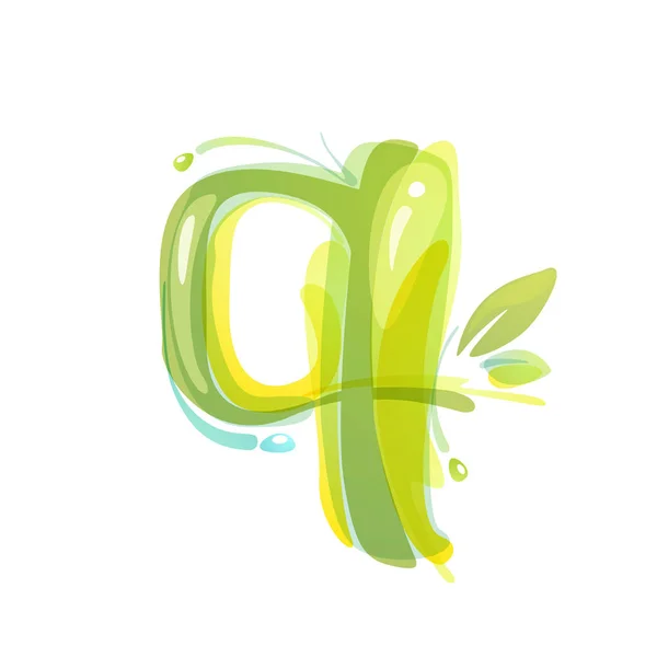 Q brief Eco-logo gevormd door aquarel spatten. — Stockvector