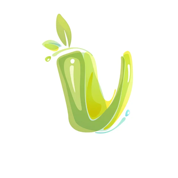 V Letter Eco-logotyp bildas av akvarell stänk. — Stock vektor