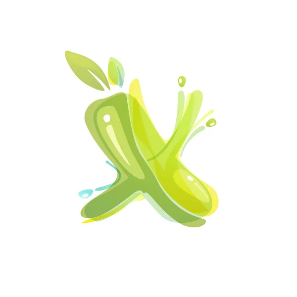 X Letter Eco-logotyp bildas av akvarell stänk. — Stock vektor
