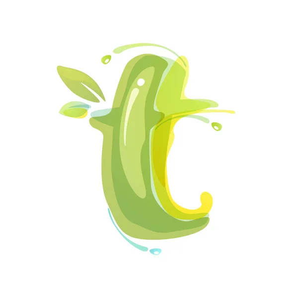 T letter eco logo formed by watercolor splashes. — Stock Vector