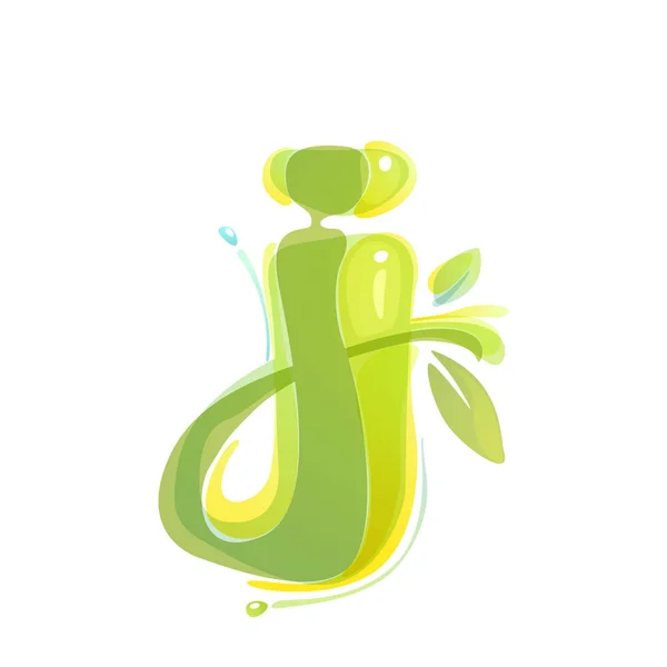 J brief Eco-logo gevormd door aquarel spatten. — Stockvector