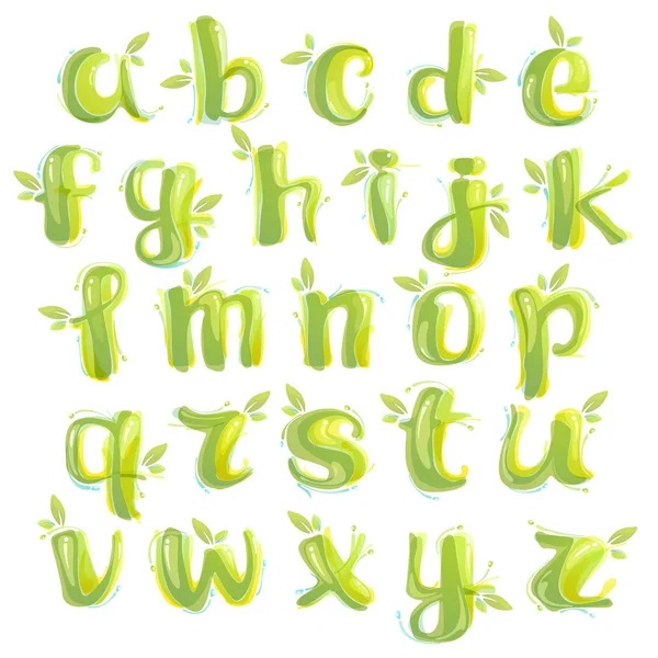 Eco alphabet formed by watercolor splashes. — Stock Vector