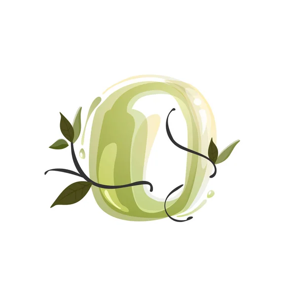 O γράμμα ακουαρέλα χέρι που πράσινο φυσικό λογότυπο. — Διανυσματικό Αρχείο