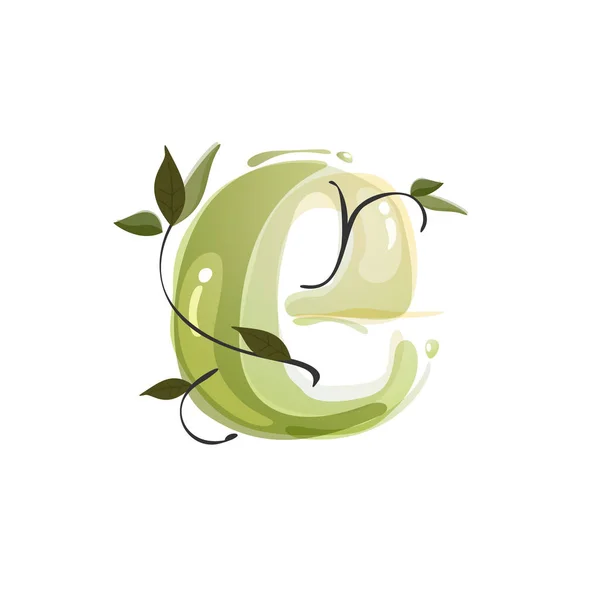 E letter aquarel met de hand getekend groen natuurlijk logo. — Stockvector