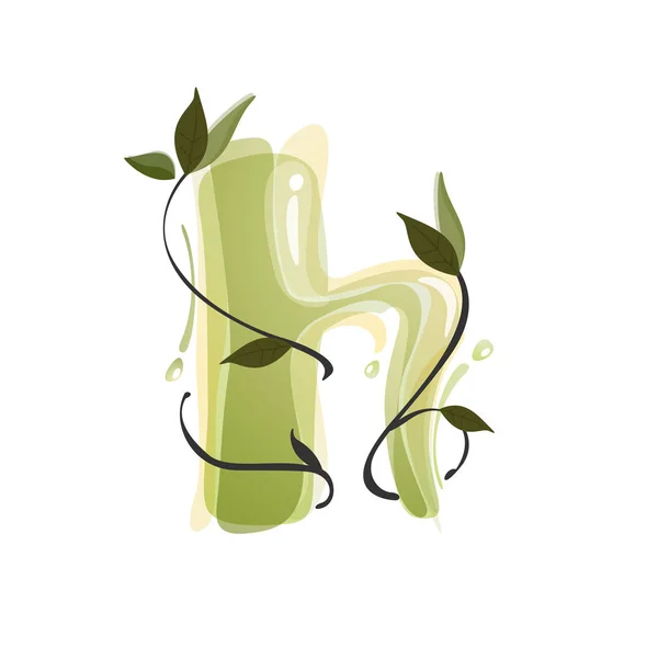 H-літерний акварельний ручний намальований зелений натуральний логотип . — стоковий вектор