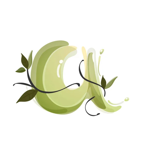 Uma letra aquarela mão desenhada verde logotipo natural . — Vetor de Stock