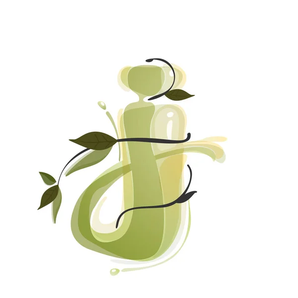 J harfi suluboya el yeşil doğal logo çizdi. — Stok Vektör
