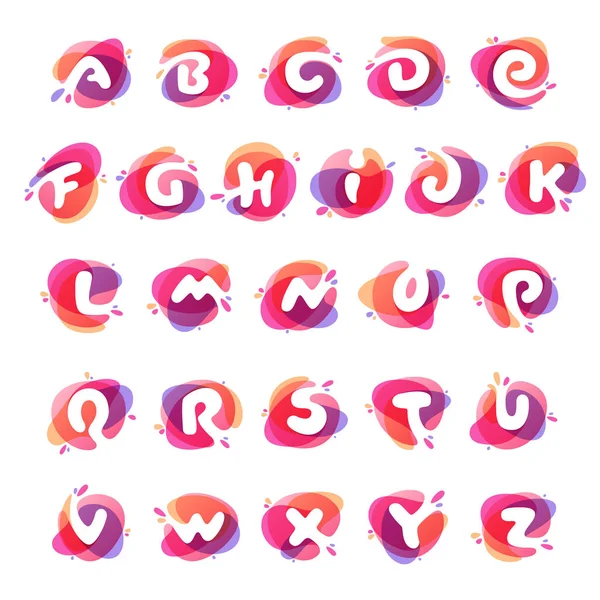 Alfabet logo's bij kleurrijke aquarel splash achtergrond. — Stockvector