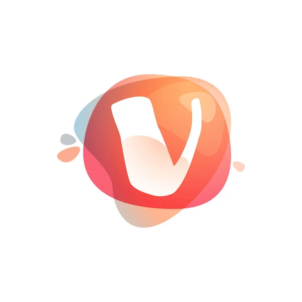 V letter logo at colorful watercolor splash background. — Stock Vector