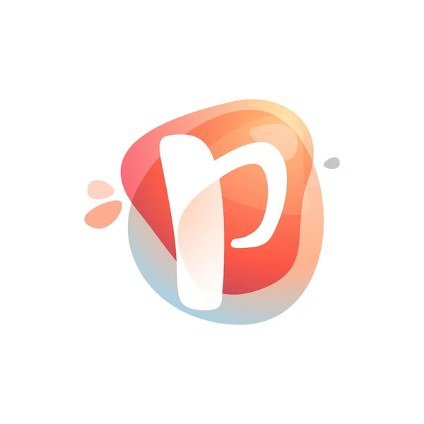 P letter logo op kleurrijke aquarel splash achtergrond. — Stockvector