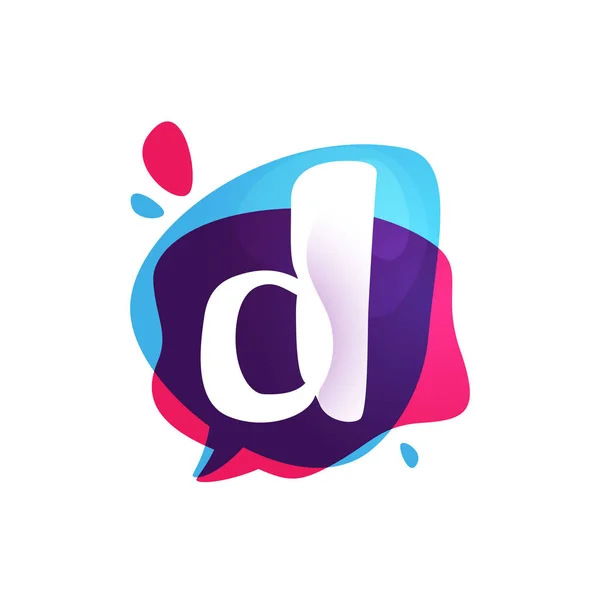 D letter chat app logo at colorful watercolor splash background. — Stock Vector