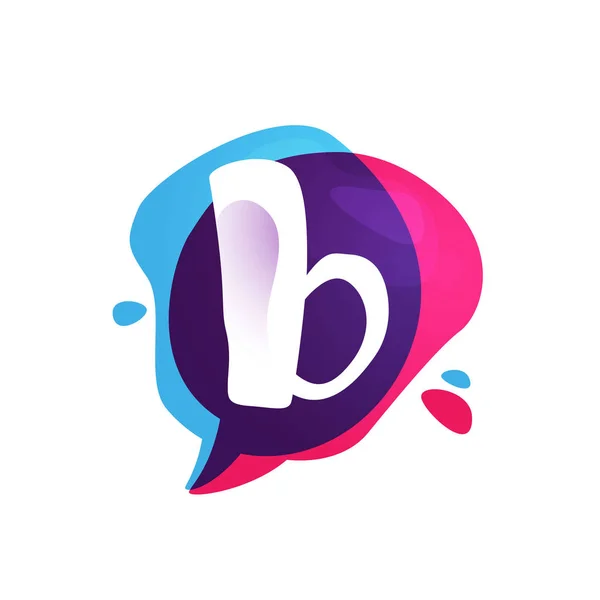 B letter chat app logo op kleurrijke aquarel splash achtergrond. — Stockvector