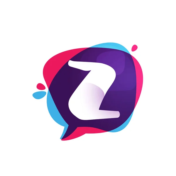Z letter chat app logo op kleurrijke aquarel splash achtergrond. — Stockvector