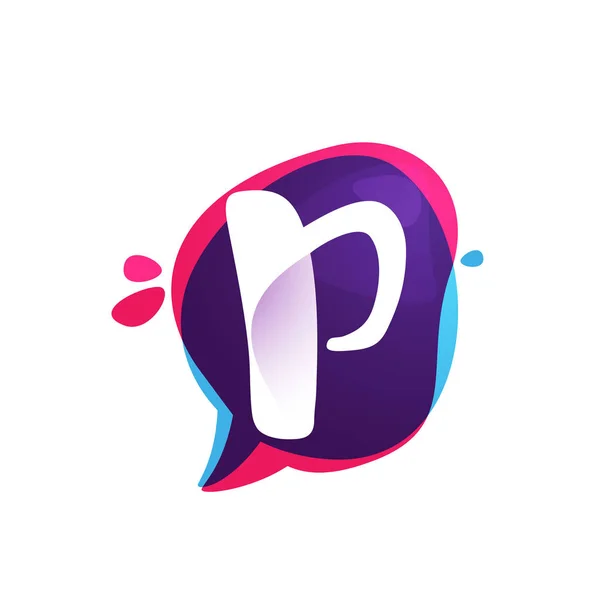 P γράμμα chat app λογότυπο σε πολύχρωμο φόντο νερομπογιάς. — Διανυσματικό Αρχείο