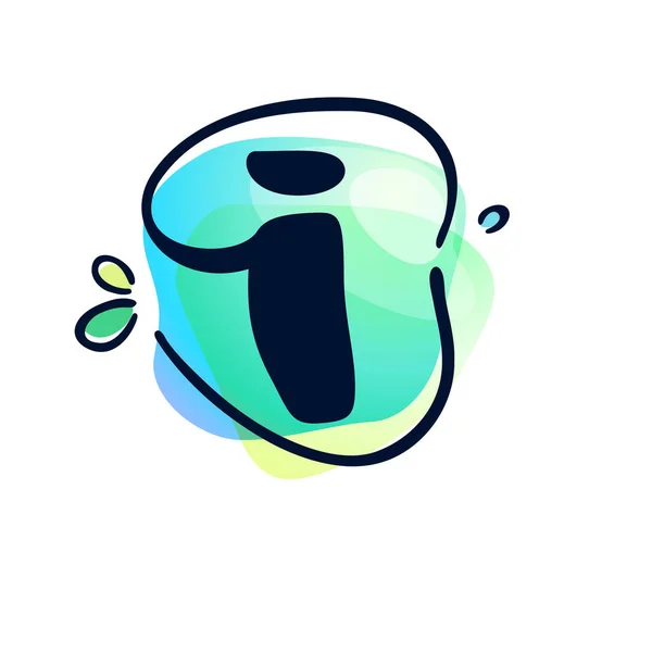 Písmeno I tah logo na barevné akvarel splash pozadí. — Stockový vektor