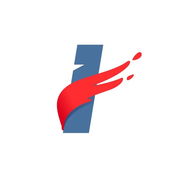 Lettera I logo con linea bandiera rossa velocità veloce . — Vettoriale Stock