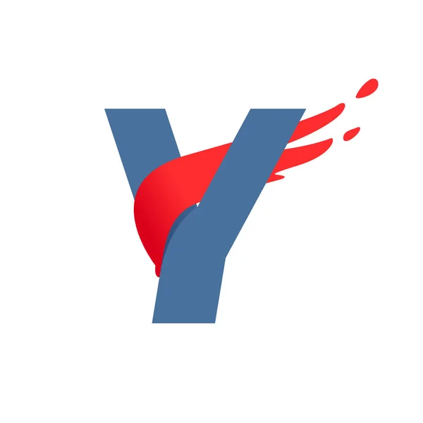 Logotipo de letra Y com linha de bandeira vermelha de velocidade rápida . — Vetor de Stock