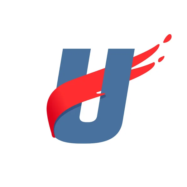 Logo lettre U avec ligne de drapeau rouge à vitesse rapide . — Image vectorielle