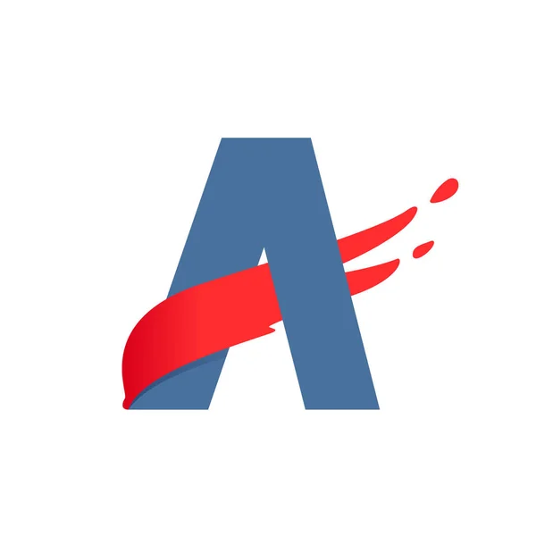 Lettre A logo avec ligne de drapeau rouge à vitesse rapide . — Image vectorielle