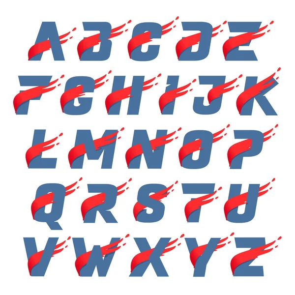 Letras del alfabeto con línea de bandera roja de velocidad rápida . — Vector de stock