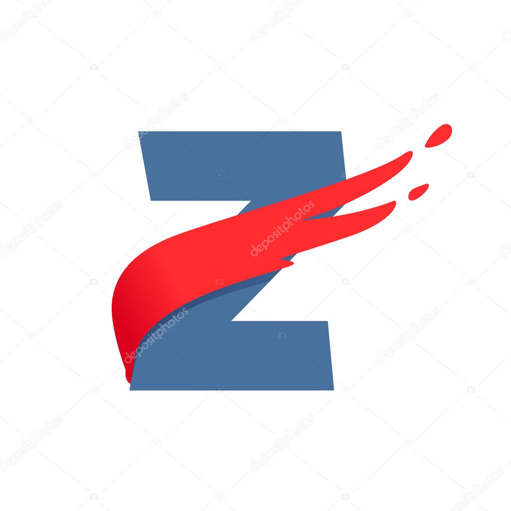 Z letter logo with fast speed red flag line.
