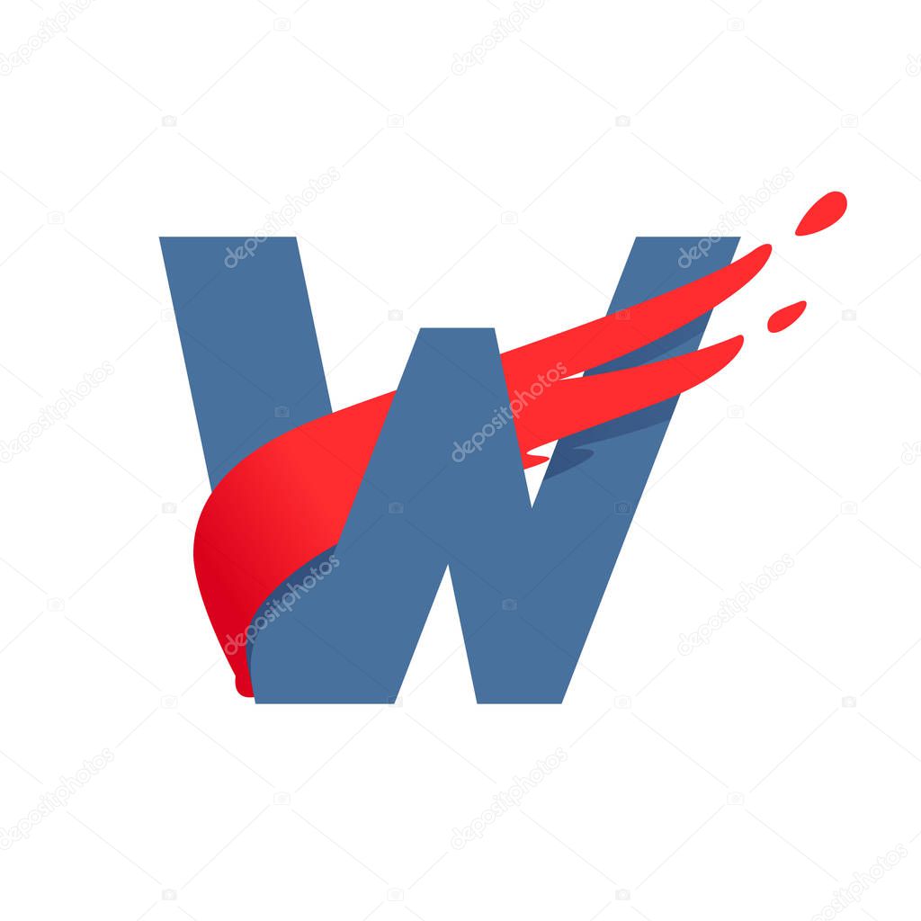 W letter logo with fast speed red flag line.
