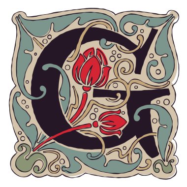 G harfi eski renkler antik gotik başlangıç logosu.