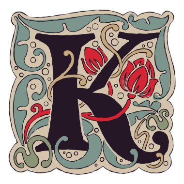 K harfi vintage renkleri antik gotik başlangıç logosu.