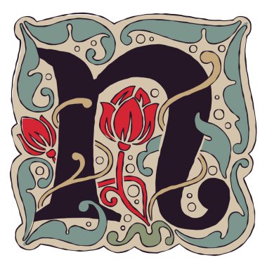 N harfi eski renkler antik gotik başlangıç logosu.
