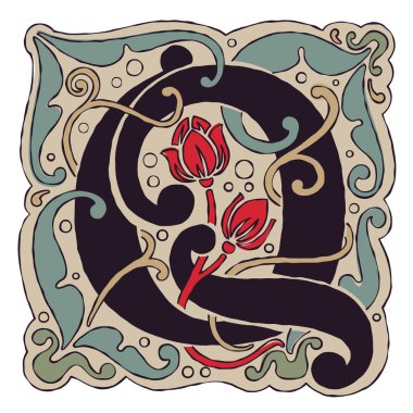 Q harfi eski renkler antika gotik başlangıç logosu.