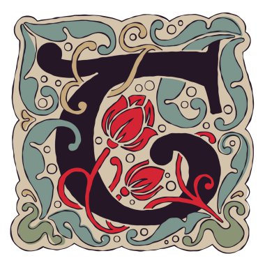 T harfi klasik renkler antik gotik başlangıç logosu.