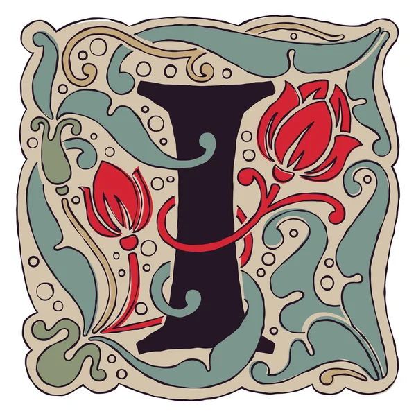 Letra I vintage colores gótico antiguo logotipo inicial . — Vector de stock