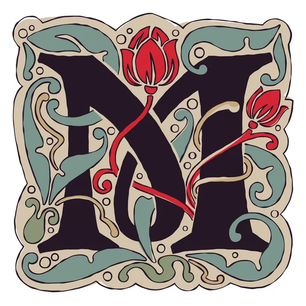 M dopis vintage barvy starožitné gotické počáteční logo. — Stockový vektor